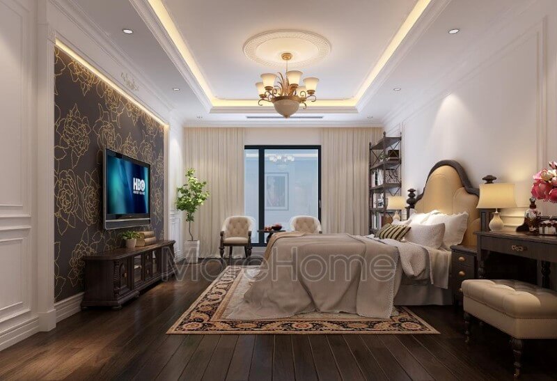 Phòng ngủ bố mẹ ấn tượng với mẫu giường ngủ gỗ óc chó Mẫu thiết kế nội thất chung cư đẹp