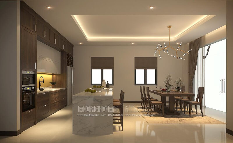 Thiết kế tủ bếp gỗ óc chó kết hợp Acrylic với gam màu lạ mắt là sự lựa chọn lý tưởng cho các không gian nhà bếp mà vẫn toát lên vẻ sang trọng, đẳng cấp Tủ bếp màu trắng, tủ bếp màu nâu đẹp