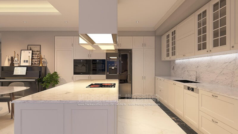 Trang trí nội thất tủ bếp chung cư Keangnam màu trắng Tủ bếp màu trắng, tủ bếp màu nâu đẹp