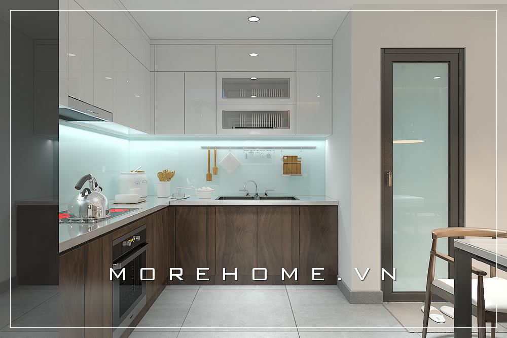 Mẫu tủ bếp chữ L màu trắng hiện đại cho phòng bếp đẹp Tủ bếp màu trắng, tủ bếp màu nâu đẹp