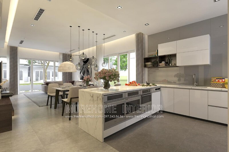 Mẫu tủ bếp đẹp được ưa chuộng nhất hiện nay, sự kết hợp hài hòa của các chất liệu như đá nhân tạo cao cấp, gỗ công nghiệp...cho tới thiết bị nhà bếp hiện đại tạo cho các bà, các mẹ có nguồn cảm hứng cho những bữa ăn ngon miệng Tủ bếp đẹp, sang trọng và đẳng cấp