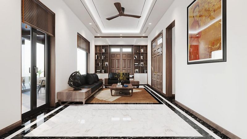 Sofa phòng khách gỗ óc bọc da cao cấp sẽ tạo nên sự sang trọng và quý phái cho gia đình chủ.