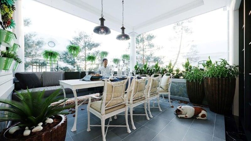 Sofa băng sẫm màu hiện đại lựa chọn tuyệt vời cho khu vực ngoài trời.